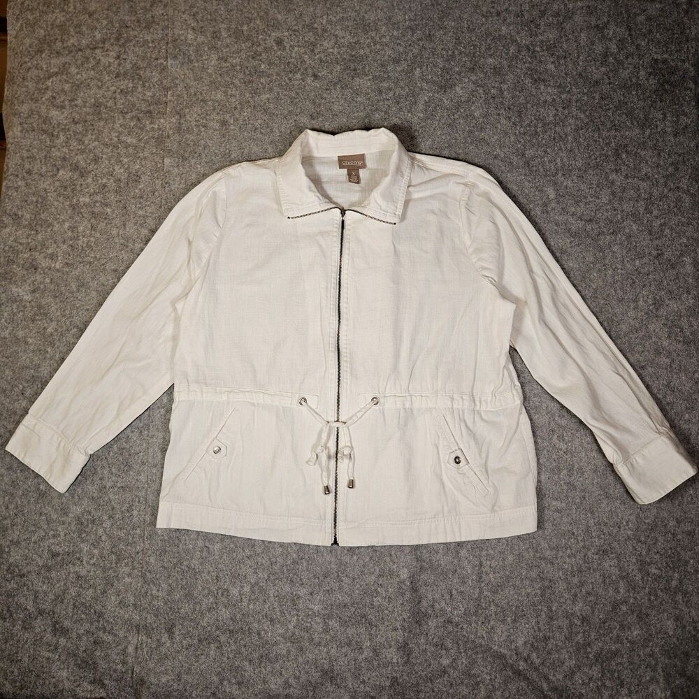 Chicos White Cotton Blend Drawstring Jacket Outdoors Lightweight Size 3 READ